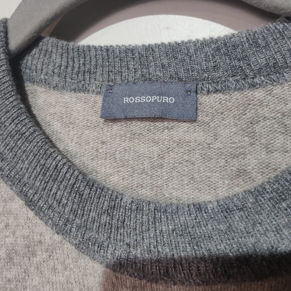 Rossopuro Men's Grey Wool Cashmere Sweater Elbow Patches Crew Neck Pullover - Picture 2 of 5